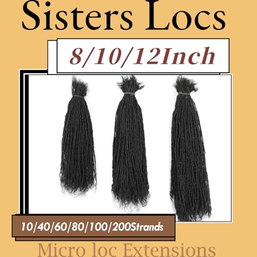 8-12 Inch Sister locs Human Hair Handmade Interlock Locs Curly Tips Sister Locs Real Human Hair Microlocs Extensions Permanent Dreadlock Extensions Natural Soft Looking (0.2cm,10 Inch-100 Strands)