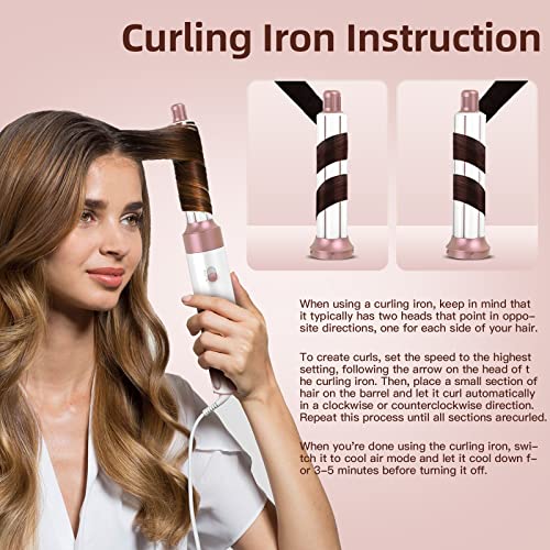 5 in 1 Hair Air Styler, Ionic Hair Dryer Brush Hot-Air Curlers, Multi Hair Styler, Blow Dryer for Fast Drying Straightening Volumizing Curling Styling (Pink)