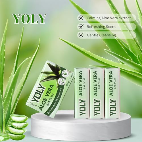 YOLY Aloe Vera Bar Soap (90 g, Pack of 4) - 95% Natural, Vegan-Friendly Moisturizing Soap for Silky Smooth Skin