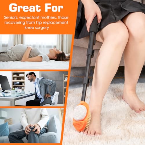 Foot Scrubber with Pumice Stone, 3 in 1 Adjustable Aluminum Tube 15¡±-28¡± Shower feet Dead Skin Remover, Foot Cleaning Brush for Seniors,Elderly, Disabled Men and Women