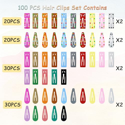 100pcs Toddler Hair Clips, Colorful Mini Snap Hair Clips for Baby Girl and Kids, Cute Small Barrettes for Fine Hair, 3 cm/1.18 Inch Metal Hair Accessories Set