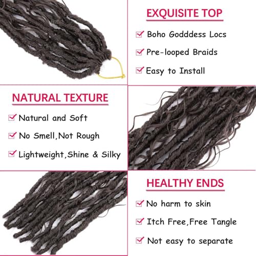 8 Packs Goddess Locs Crochet Hair Bohemian Braids 24 Inch Boho Crochet Faux Locs with Curly Crochet Hair for Black Women (4#, 24 Inch(Pack of 8))