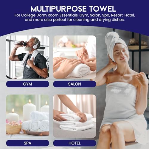 Linteum Textile Supply Premium Hair Drying Towels 100% Ring Spun Cotton Hair Towel for Women, Men, Kids 20x40 inches Quick Dry Salon Towels Hand Towel for Gym, Hair Care, Spa, Home [Pack of 6] White