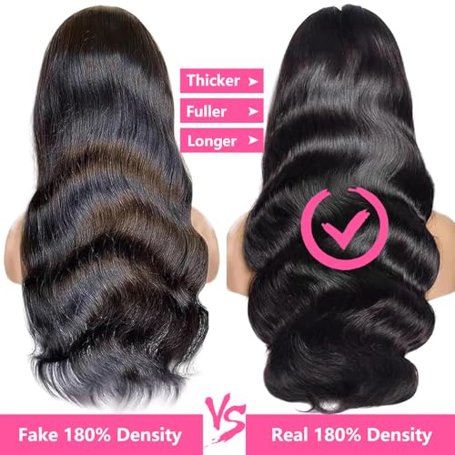 Human Hair Wig Body Wavy 13x4 HD Lace Front Wig 30 Inch Lace Frontal Wigs Pre Plucked 180% Density Virgin Hair Glueless Wigs For Women Natural Black (1B)