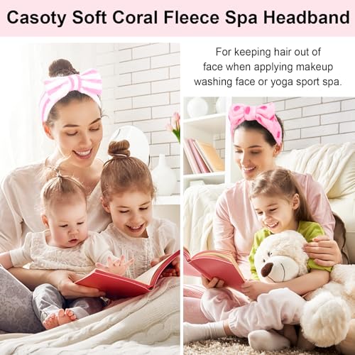 Casoty 10 Pcs Skincare Headbands - Soft Coral Fleece Spa & Yoga Face Washing Bow Headbands