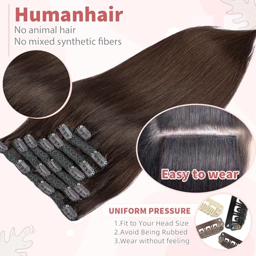 human hair clip in extensions,Soft&Natural 120g 7pcs hair extensions real human hair clip insHair (14 Inch, #4 chocolate brown)