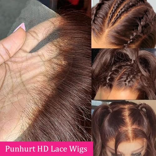 Chocolate Brown Wigs Human Hair Pre Plucked Brazilian Unprocessed Straight 13x4 HD Lace Frontal Wigs with Baby Hair Colored Glueless Wigs for Women (Chocolate Brown,28 Inch)