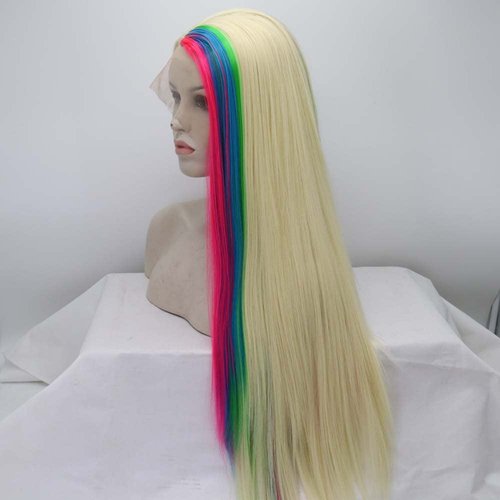 melody wig 613#Mixed Blonde Colorful Wig Synthetic Rainbow Lace Front Wigs Long Silky Straight Wig Heat Resistant Fiber Long Wigs