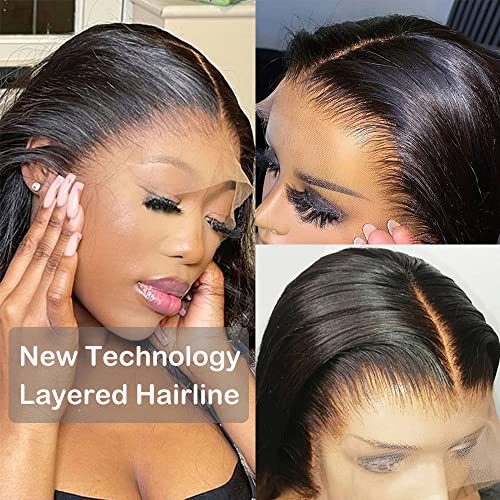 Bleached Knots 360 Full Lace Front Wigs Human Hair Glueless Lace Front Wigs Human Hair Pre Plucked 180% Density Straight Wig Invisible HD 360 Lace Front Wigs Human Hair With Adjustable Band (22inches)