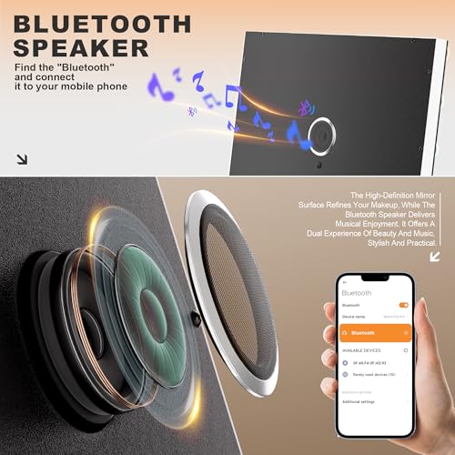 MINISO Vanity Mirror with Lights and Bluetooth Speaker- 10.6" x 13.8" Hollywood Makeup Mirror with 3 Color Lights, Smart Touch Control