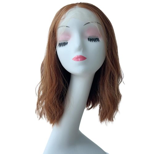 Short Wavy Wig for Women,Heat Resistant Synthetic Bob with Lace Hairline, Glueless Natural Look for Daily Wear (Medium Aubrn, Medium 14 Inch)