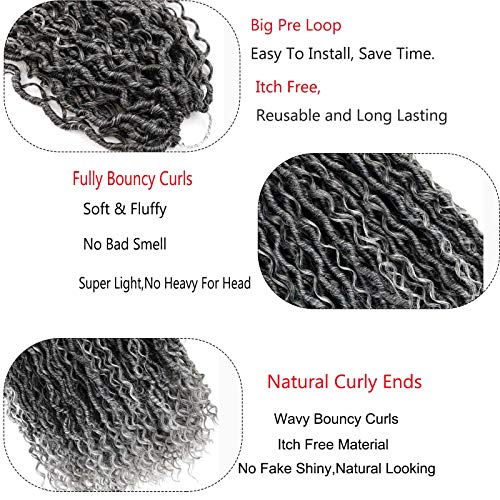 Ombre Grey Crochet Hair For Women Human Hair,18 Inch 7 Packs Boho Goddess Locs Crochet Hair,Pre Looped Goddess Faux Locs With Curly Ends,Hippie Locs Crochet Hair Braid(18in,7packs,T1B/Gray#)