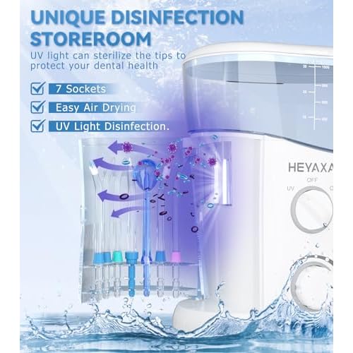 Water Dental Flosser for Teeth Cleaning with 1000ML Large Capacity and UV Storage, 10 Adjustable Pressure Electric Oral Irrigator with 7 Jet Tips for Home Use, Gums, Braces (Ivory White)