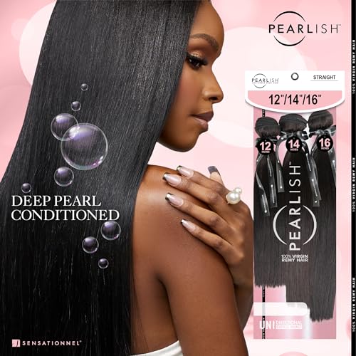 Sensationnel Pearlish multi bundle - straight deep pearl conditioned 15a soft remy beauty supply sew in or glue on human hair layered lengths (16 18 20 inch, NATURAL/BLACK)
