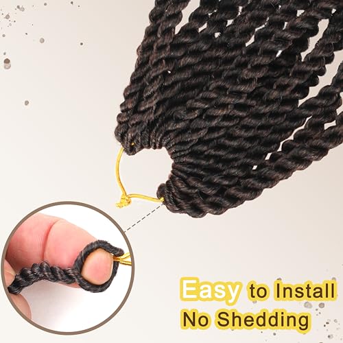Kachanaa 10 Inch Wavy Senegalese Twist Crochet Hair for Black Women 8 Pack Short Pre-looped Crochet Braids with Curly End Synthetic Pre Twisted Havana Twist Braiding Hair for Kids Girls 1B#