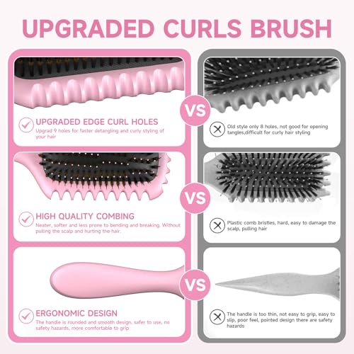 Curl Defining Brush 2025 Upgrade Curl Hair Brush Gifts for Women and Men ? Shape, Volume Brush and Detangle Curly Hair Styling with Reduced Pulling Pink