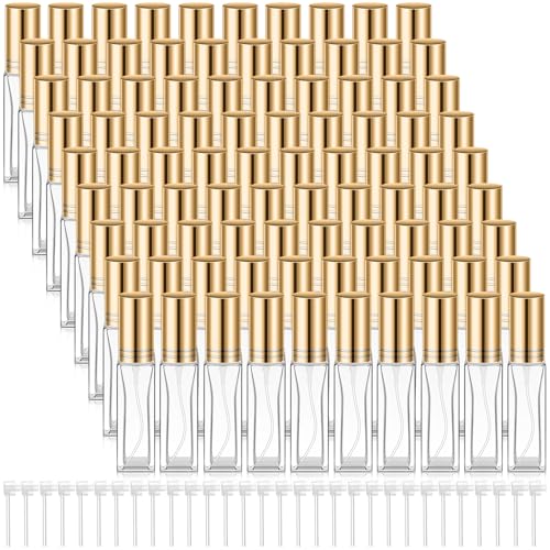 Domensi 30 Pcs 10 ml Empty Glass Perfume Bottles Bulk - Gold Refillable Cologne Spray Atomizer with Pump, for Travel, Skincare, Haircare, Cleaning & DIY Essentials