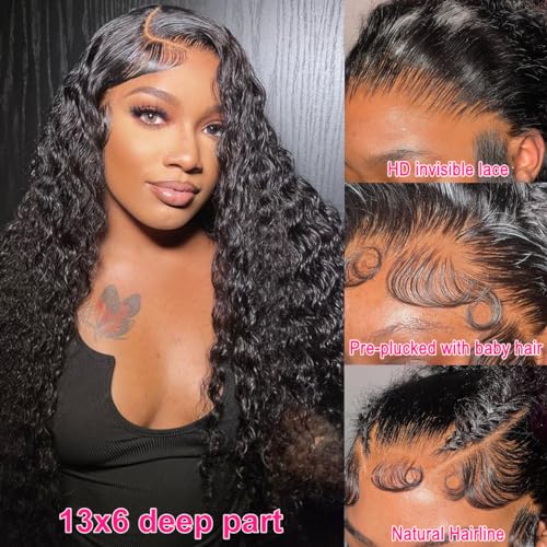 30 Inch Lace Front Wig Human Hair 220% Density 13x6 Lace Front Wigs Human Hair Pre Plucked Deep Wave Lace Front Wigs Human Hair Transparent HD Lace Front Wigs for Black Women