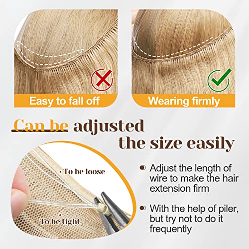 Benehair Human Hair Extensions Thick Ends Invisible Wire Real Human Hair with 2 Fish Lines Thicker Hairpieces 20inch 110g Dark Auburn Hair Extensions Straight Thicker Hairpieces for Women #33