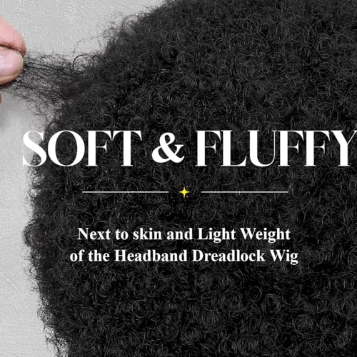 Quick Wig Afro Headband Wig Natural Black Short Afro Kinky Curly Wigs with Headbands Attached Glueless Synthetic Wear and Go for Black Women Fluffy Bouncy Afro Wigs for Daily Party