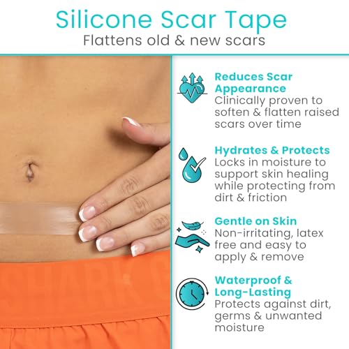 ViveCare Silicone Scar Sheets Tape (1.6" x 120" Roll) ? Medical Grade Silicone Scar Tape for Surgical Scars, C Section, Keloid & Hypertrophic Scars ? Waterproof, Reusable, Adhesive Scar Treatment Roll