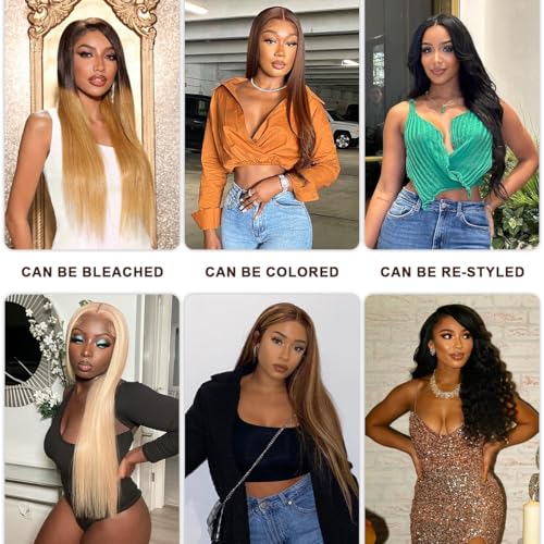Straight Human Hair Wig 24 Inch Lace Front Wigs Human Hair 200 Density 13x6 HD Straight Lace Front Wigs Pre Plucked with Baby Hair Glueless Lace Frontal Wigs for Women Natural Black