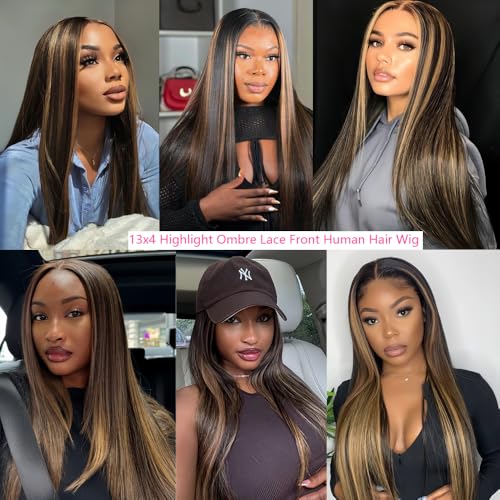 Highlight Ombre Lace Front Wig Human Hair 180 density 30 inch straight wigs human hair 13x4 lace front wigs human hair wigs for black women