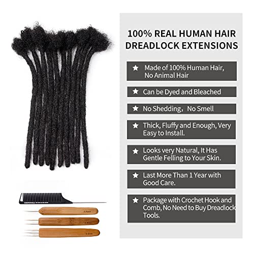 100£¥ Human Hair Loc Extensions 6 Inch 0.6cm Width 70 Strands Full Hand-made Permanent Dreadlock Extensions for Women/Men Can Be Dyed and Bleached, with Crochet Hook and Comb