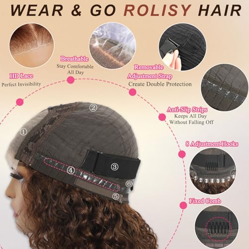 Chocolate Brown Wig 4x4 Hd Lace Front Wig For Black Women Wear And Go Glueless Wigs Human Hair Pre Plucked Pre Cut Colored Water Wave Wavy Chocolate Brown Glueless Wigs Curly Wig Human Hair #4 22inch