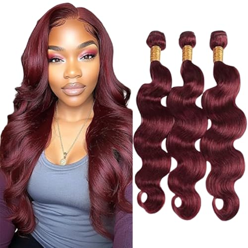 BilltiiWW 99j Burgundy Body Wave Bundles Wine Red Body Wave Bundles Brazilian Hair Extensions Weave Wet and Wavy Soft Silky for Woman 26 28 30 Inch