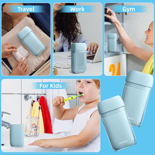 Travel Toothbrush Case, Mini Wash Cup with Foldable Toothbrush, Portable Rinse Cups with Cover, Compact Size Toothbrushes Holder for Camping, Business, Gym, Hiking(Blue)