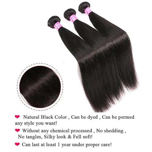 26 28 30 Inch Human Hair Bundles Straight 100% Unprocessed Brazilian Virgin Hair Weave 3 Bundles Silky Black Hair for Black Women