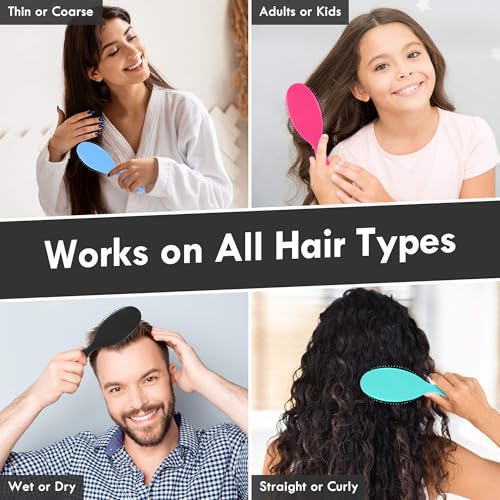 Air Cushion Detangling Hair Brush - 2 Pack Detangler Hairbrush with Ultra Soft Bristles for Effortless Tangle Removal - For Wet Dry Damaged Curly Hair for Women Men Boys Girls Kids - Black & Green