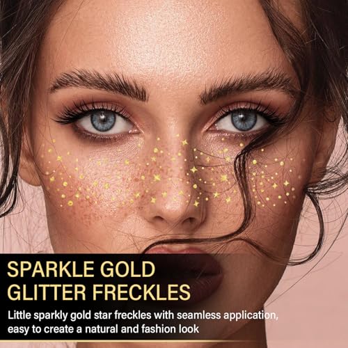 8 Pcs Gold Face Makeup Patches, Gold Glitter Freckles Face Tattoo, Glitter Freckles, Sparkle Makeup Patches, Waterproof Face Glitter Temporary Tattoos for Women