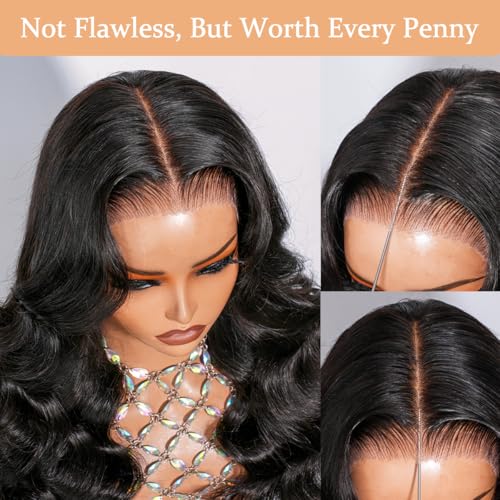ShowJarlly Small Cap 9x6 Body Wave Lace Front Wigs Human Hair 200% Density Wear and Go Glueless Wigs Human Hair Pre Cut Closure Wig Human Hair for Black Women Natural Black 22 Inch (21.5" - 22.5")