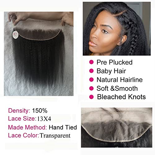 Unprocessed Brazilian Kinky Straight Hair Full Lace Frontals Human Hair 14 Inch 1B Ear To Ear Pre Plucked 13X4 Lace Frontal Closure Piece
