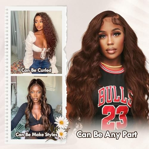 Chocolate Brown Lace Front Wig Human Hair - 13x6 HD Body Wave Brown Lace Front Wigs Pre Plucked with Baby Hair, 180% Density Glueless Colored Brown Frontal Wigs 30 inch