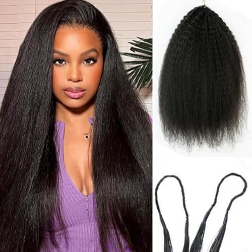 Kinky Straight Feather Crochet Hair Braid Human Hair Extensions Knotless Pre-Separated Crochet Hair Extensions Human Hair Natural Color 18inch 120g