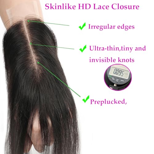 2x6 HD Lace Closure Skinlike 2x6 Human Hair Closure Straight 2x6 Brazilian Virgin Human Hair Kim K Middle Part Closure 2x6 Straight HD Closure 16inch Pre-plucked with Natural Hairline