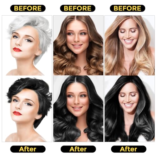 Hair Dye Shampoo 3 in 1 for Gray Hair, Herbal Ingredients Natural Shampoo Hair Dye for Women Men (Black)
