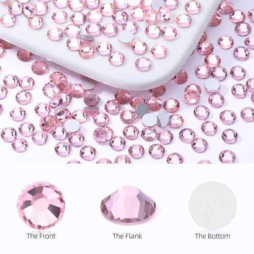 Pink Flatback Rhinestones, Glass Rhinestones for Nail Art and Craft, Glue Fix, Loose Crystal Gemstones(Pink, SS20, 2880pcs, 4.6-4.8mm)