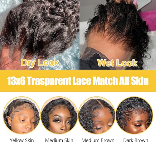13x6 Deep Wave Lace Front Wigs Human Hair Pre Plucked 32 Inch 180 Density HD Lace Frontal Wigs Human Hair Deep Curly Wig Natural Color