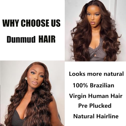 28 Inch 13x4 Lace Front Wigs Human Hair for Black Women Pre Plucked Chocolate Brown Glueless Body Wave Lace Frontal Wigs Human Hair with Baby Hair 180% Density