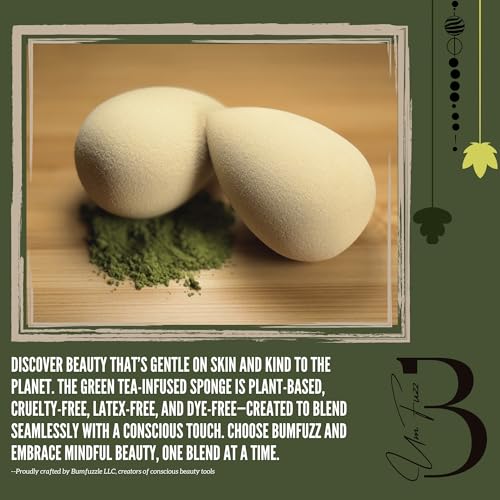 Green Tea Beauty Sponge - Plant-Based, Eco-Friendly, Cruelty-Free, Dye-Free & Latex-Free Blender, Biodegradable & Vegan Makeup Sponge, Makeup Blender, Perfect for Liquid & Powder (1 Count)