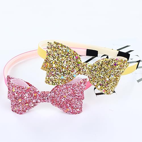 Cinaci 10 Pieces Sparkling Sequin Bow Plastic Headbands with Teeth Hair Bands Hairbow Accessories for Toddlers Kids Teens Girls