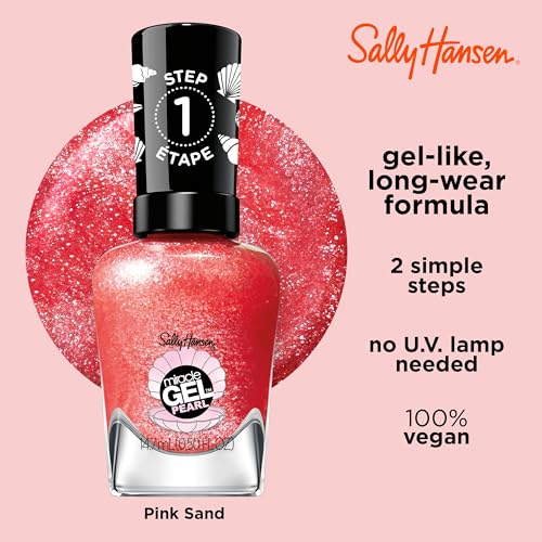 Sally Hansen Miracle Gel Pearls Salon Quality Nail Polish | Gel-Like Formula, Two-Step System, No UV Light Needed, Long Lasting | Sheer, Shimmer | 907 Rare Red Pearl | Ruby Red Nail Color