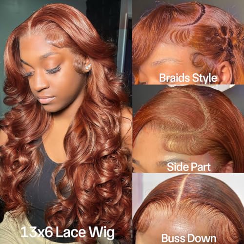 30 Inch Reddish Brown Lace Front Wigs Human Hair Body Wave 13x6 Glueless Light Chocolate Brown Human Hair Wig 180% Density Auburn Copper Reddish Brown Human Hair Wigs for Women 13x6 Lace Front Reddish