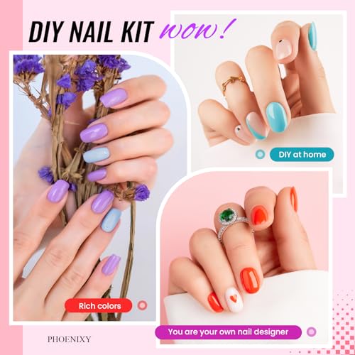 PHOENIXY 71 Pcs Gel Nail Polish Kit with U V Light, 55 Colours Gel Nail Kit with 5 Pcs Base Top Coat Manicure Starter Nail Polish Set Gifts for Women ST9019