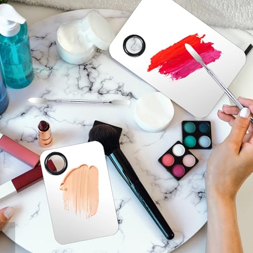 2 Set Makeup Mixing Palette,Stainless Steel Makeup Palette with Spatula Professional Make up Artist Must haves,Suitable for Mixing Foundation Make up Eye Shadow and Nail
