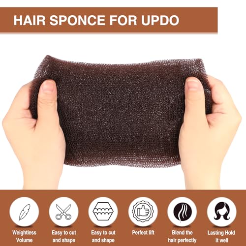 Hair Sponge for Updo & Volume Bumps Tool, Hair Filler for Thin Hair, Dark Brown Sponge for Updo with 100 Bobby Pins, 70 Inch, Salon Must-Have (Dark Brown)